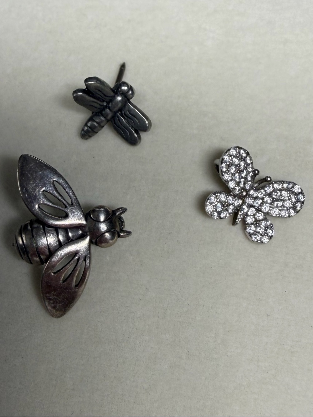 Garden Trio: Sterling Silver Butterfly Pendant & Insect Pin Bundle